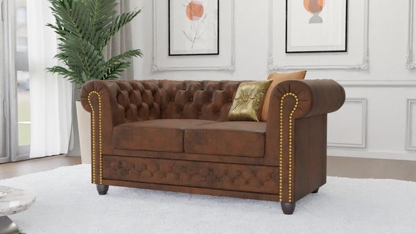 S-Style Möbel Chesterfield-Sofa Anton 2-Sitzer Sofa mit Schlaffunktion mit Holzfüßen, Mit Wellenfederung