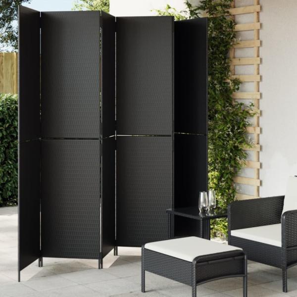 vidaXL Paravent 6-tlg. Schwarz Poly Rattan 365368