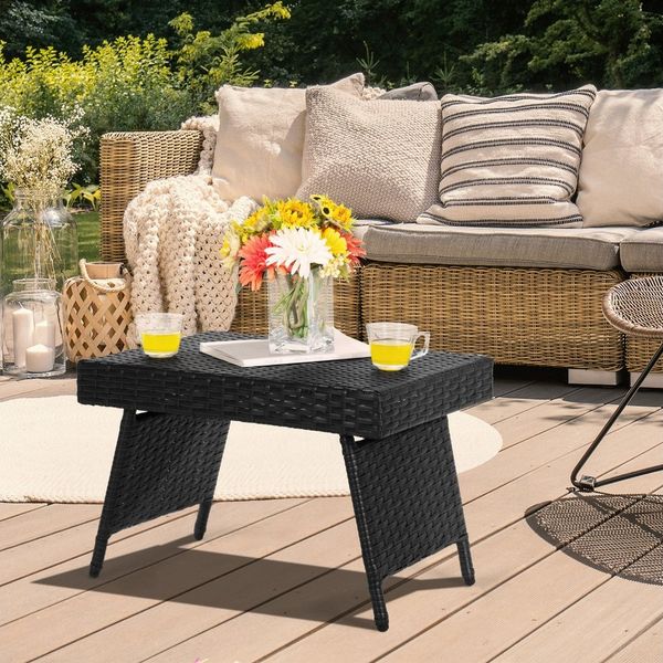 COSTWAY Gartentisch Rattantisch Beistelltisch, klappbar 60x40x40 cm