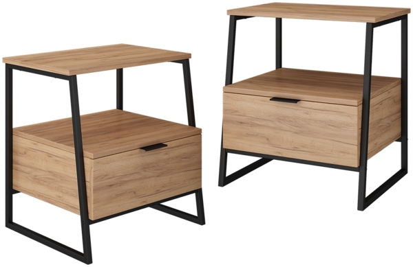 Nachttisch Lunor Goldkraft Eiche/Schwarz 2er Set Vicco