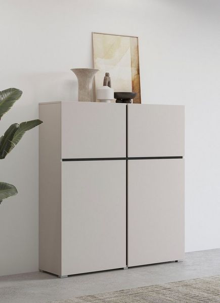 OTTO home Hochkommode Cross,Breite 119,5 cm, moderne grifflose Hochkommode mit 4 Türen, Hochschrank mit viel Stauraum, Einlegeböden verstellbar