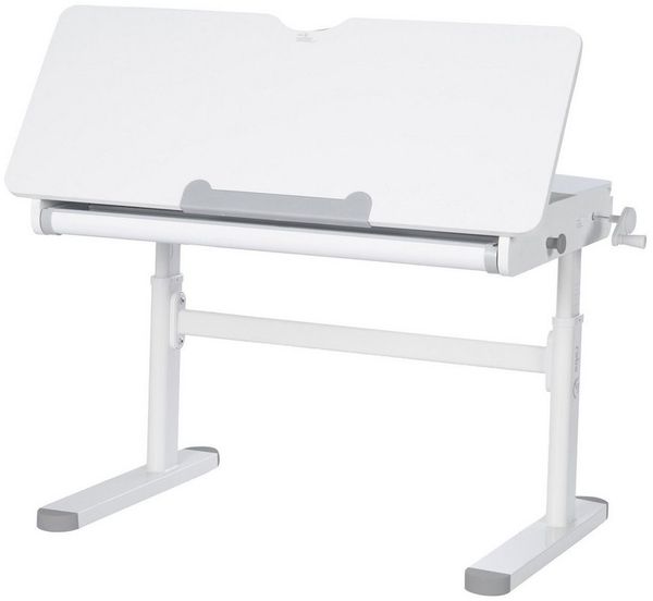 roba® Kinderschreibtisch Smart Grow - Schreibtisch für Kinder & Jugendliche - höhenverstellbar (Arbeitsplatte vollständig neigbar), mit Schublade - ab 6 Jahren - abgerundete Ecken - Metall & Holz - Weiß