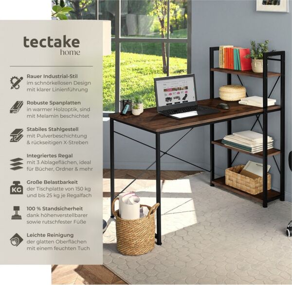 tectake Schreibtisch Computer-Schreibtisch (1-St, 1 tlg), Markanter Computer-Schreibtisch im typischen Industrial Style