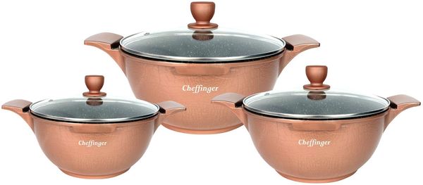 Kochtopfset 20-24-28cm 6-tlg Topf Induktion Alu Guss Geschirr Kupfer