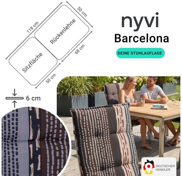 NYVI Hochlehnerauflage Hochlehner Auflagen 2er Set Barcelona - Gartenstuhlauflagen 118x50cm, (2 St), Stuhlauflage, Sitzauflage mit Halteband, UV-fest