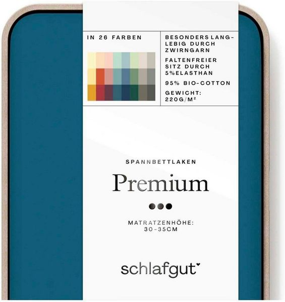 Schlafgut Spannbettlaken PREMIUM Mako-Zwirn-Jersey, 220 g/m², 95% Bio-Baumwolle, 5% Elasthan, Mako-Zwirn-Jersey, Gummizug: rundum, (1 Stück), Bettlaken bis 30 cm Höhe, PREMIUM-Qualität langlebig, perfekter Sitz Bild 4
