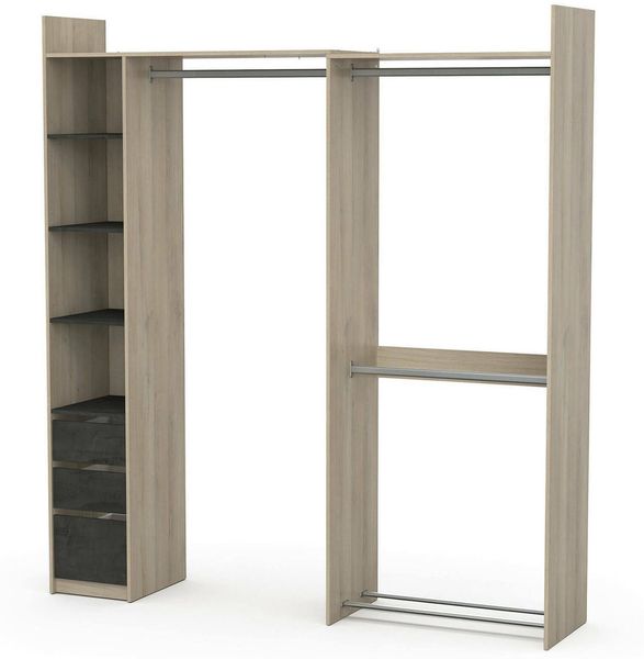 Dmora Großer Kleiderschrank Battuda, Schlafzimmermöbel, Schrank, Garderobe, 200x44 h218 cm, Eiche
