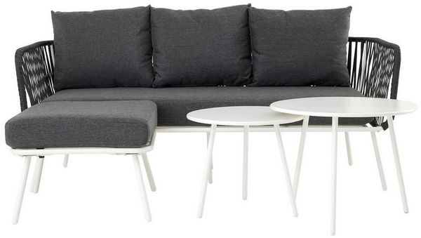 IDIMEX Gartenlounge-Set MYKONOS, Outdoor Dreisitzer Sofa mit Beistelltisch, Balkonmöbel Set weiß/grau