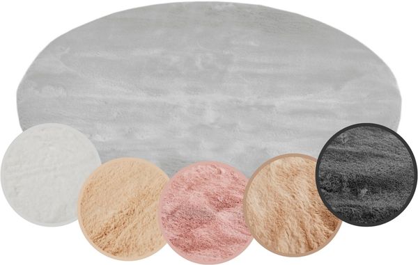 OTTO home Hochflor-Teppich Lugano, rund, Höhe: 30 mm, Kunstfell, Uni Farben, sehr weich & kuschelig