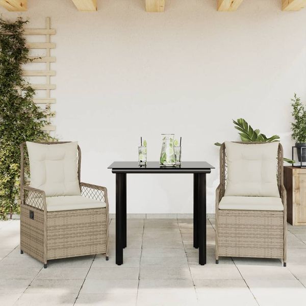 vidaXL 3-tlg. Garten-Essgruppe mit Kissen Beige Poly Rattan 3263020