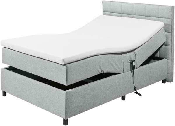 Boxbett >Mariborsko< Liegefläche 120x200 cm, Motor, Bezug silver - 131x112x210cm (BxHxT)