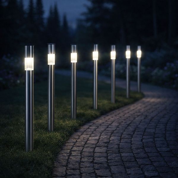 6er Set Solar-Steckleuchte, Edelstahl, H 70 cm