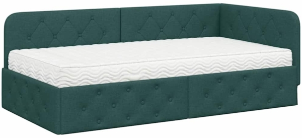 vidaXL Eckbettgestell mit Matratze Dunkelgrün 100x200 cm Stoff 3394057