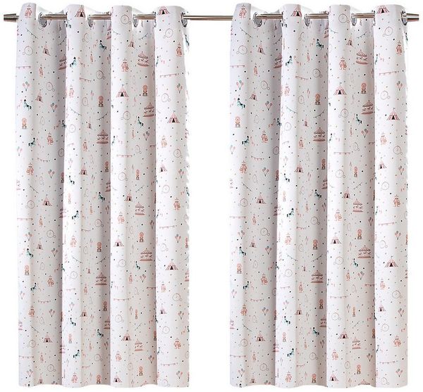 heimtexland Verdunkelungsvorhang Kinderzimmer Deko Gardine Thermo Vorhang Kinder (2 St), Ösen, verdunkelnd, Mikrofaser, 2er Pack Ösenschals Kindergardine blickdicht Zirkus rosa