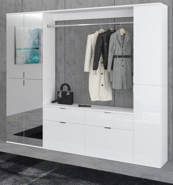Inn. Furn Garderoben-Set SystemX, (Garderobe und Schuhschrank, weiß Hochglanz mit Spiegeltüren, 212 x 193 cm), Komplett-Set, variable Inneneinteilung