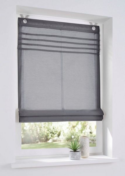 Kutti Raffrollo Kessy Biese, mit Hakenaufhängung, ohne Bohren, halbtransparent, Baumwolle, Polyester, Hakenaufhängung