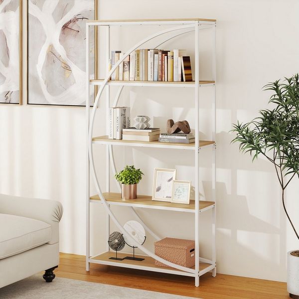 COSTWAY Bücherregal, 1-tlg, geometrisches Büroregal Metallrahmen 86 x 30 x 175 cm