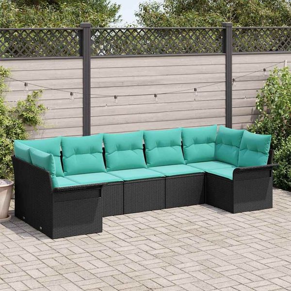 vidaXL Garten-Sofa-Set mit Speicher 7 pcs Schwarz Poly Rattan 3354185