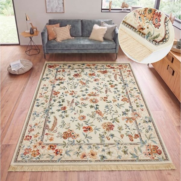 NOURISTAN Teppich Orient Flowers, rechteckig, Höhe: 5 mm, Orientalisch mit Fransen, Orient, Wohnzimmer, Schlafzimmer, Esszimmer