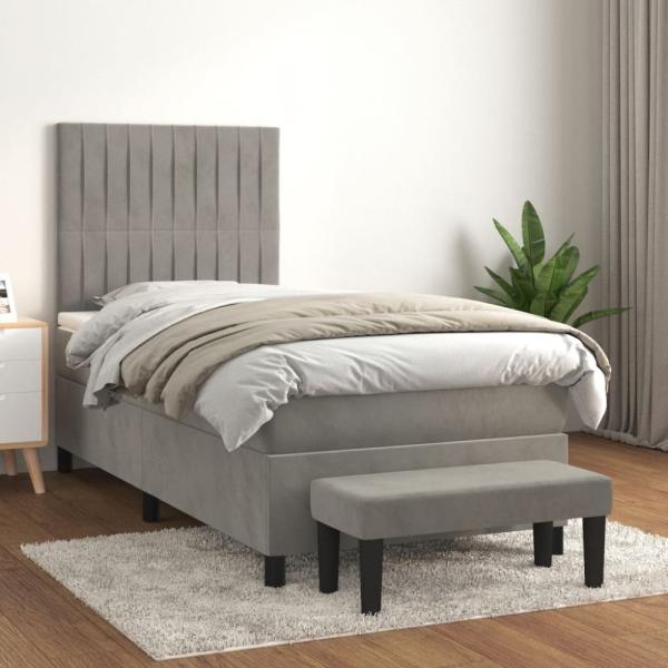 vidaXL Boxspringbett mit Matratze Hellgrau 90x190 cm Samt 3137935