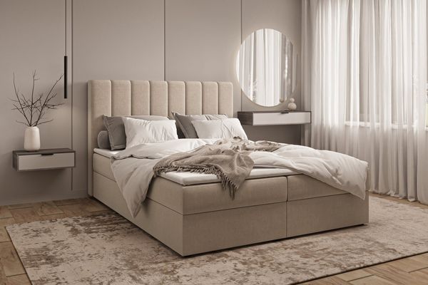 MOEBLO Boxspringbett Bett 01 (Bonell, Topper, Doppelbett gepolstertes Kopfteil mit Bettkasten Boxspringbett, aus Samt, Polsterbett Kontinentalbett, dekorativem Kopfteil), Boxspring, - (BxHxT):143/163/183x113x214 cm