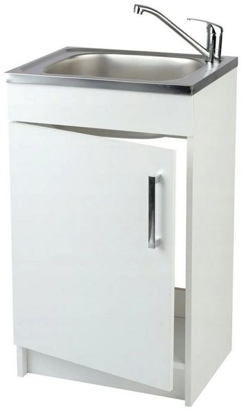 STAMAR Spülenschrank Küchenunterschrank 50 cm Weiß mit Spüle Armatur Chrom Komplettset Unterschrank stehend Edelstahl Spülbecken 50x40 Wasserhahn drehbar