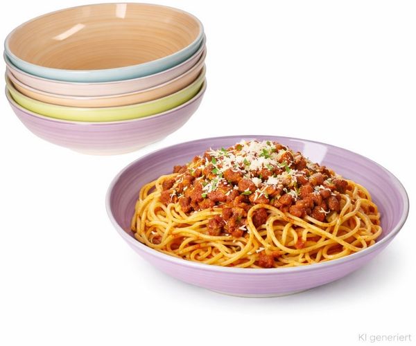 MamboCat Pastateller 6er Set Spaghettiteller Pastello buntes Steingut Pasta Salate Bowl