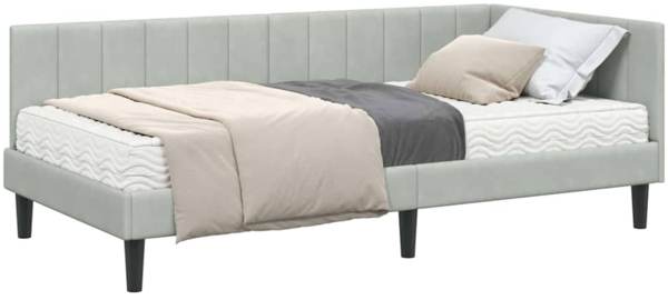 vidaXL Eckbettgestell mit Matratze Hellgrau 100 x 200 cm Samt 3393908 Bild 2