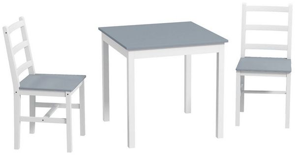 HOMCOM Essgruppe Esstisch mit 2 Stühle, (Tischgruppe, 3-tlg, Esszimmergruppe), für Wohnzimmer, Küche, Grau+Weiß, Kiefernholz
