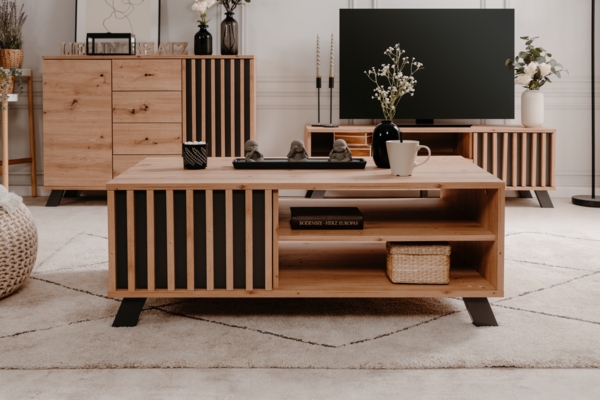 Finori Medan 55A Couchtisch, Dekor Artisan Oak / anthrazit | Couchtisch für Wohnzimmer | Maß: B x H x T ca. 110,5 x 42 x 67 cm | Couchtisch mit 2 Türen und 2 offenen Fächern