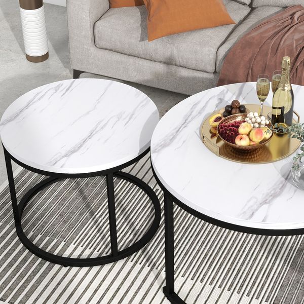 Couchtisch 2er-Set 50 x 70,5 / 45,5 x 44 cm, MDF mit Marmoroptik, verschachtelbar,weisser Marmor