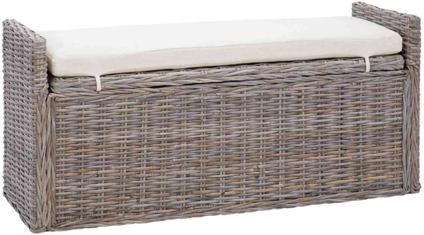 vidaXL Sitzbank mit Stauraum mit Kissen Grau 110 x 40 x 50 cm Rattan 42011575