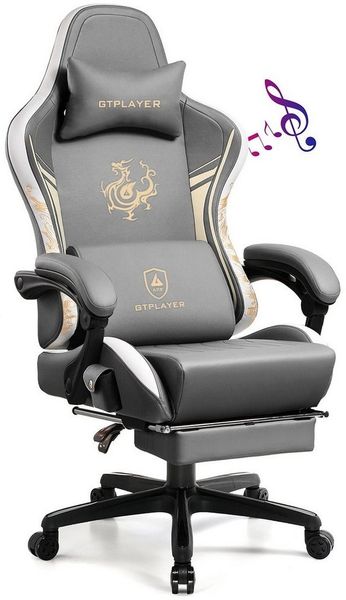 GTPLAYER Gaming-Stuhl Gamer Stuhl mit Bluetooth-Lautsprechern und Fußstütze, Dragon Series, Bürostuhl, Ergonomischer Gaming-Stuhl, Drehsessel, Computerstuhl