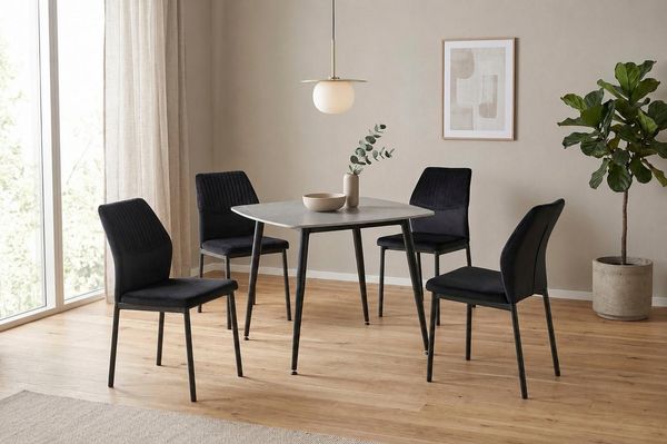 OTTO home Essgruppe Nora, Set, 5-tlg, (Set, 5-tlg, 4 Stühle + 1 Esstisch), mit 4 bequemen Stühlen, Esstisch aus gesintertem Stein in Keramikoptik
