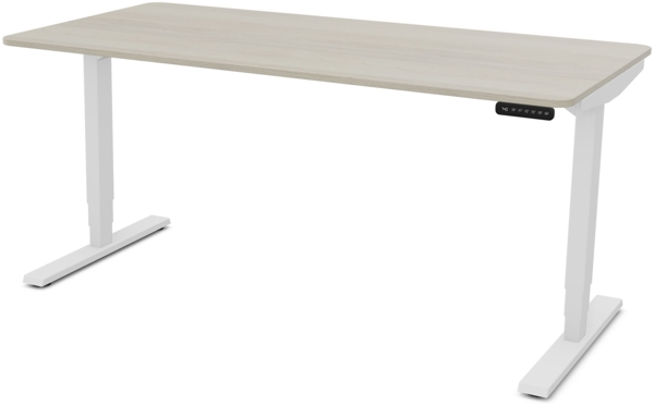 ASSMANN Elektrisch höhenverstellbarer Schreibtisch Y-Line Curved 160x80 cm Eiche Polar Signalweiß Metall Holz