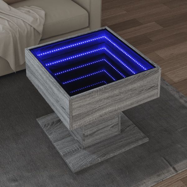 vidaXL LED-Couchtisch Grau Sonoma 50x50x45 cm Holzwerkstoff 847530
