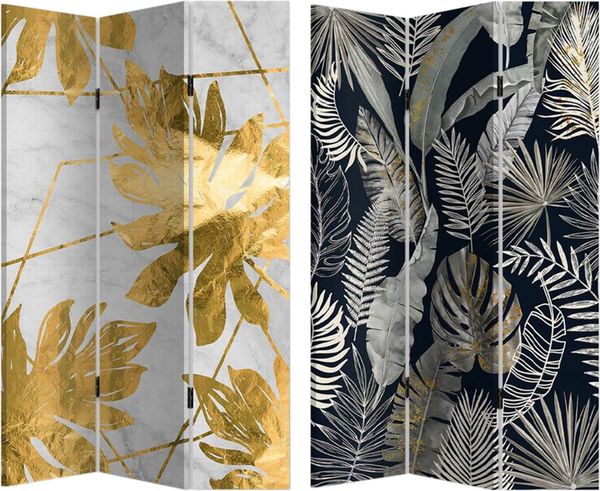 HTI-Living Paravent Paravent Gold Silber Leaves (Stück, 1 St, 1 Paravent), Raumteiler Sichtschutz Trennwand