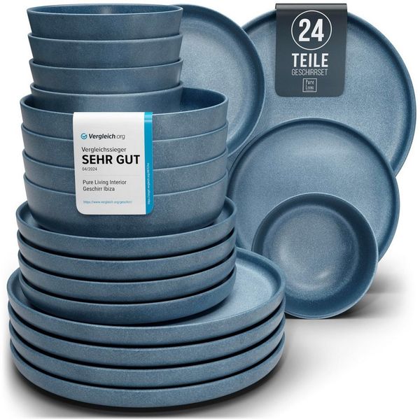 PURE LIVING INTERIOR DESIGN Geschirr-Set 6 Pers. 24-tlg - Hochwertiges Steingut Geschirrset - Tafelservice (24-tlg), 6 Personen, Steingut, Geschirr Set - Schüssel- und Teller Set