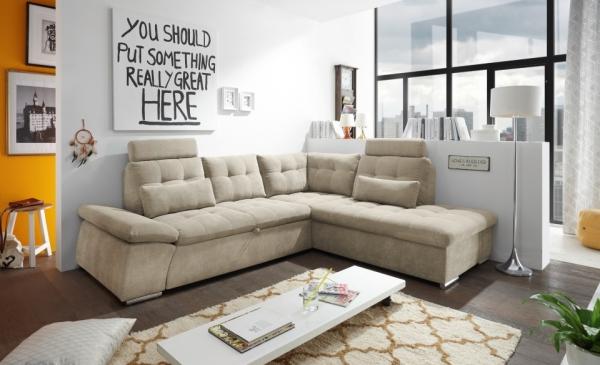 Ecksofa Couch NALO Sofa Schlafcouch Bettsofa sand beige L-Form rechts