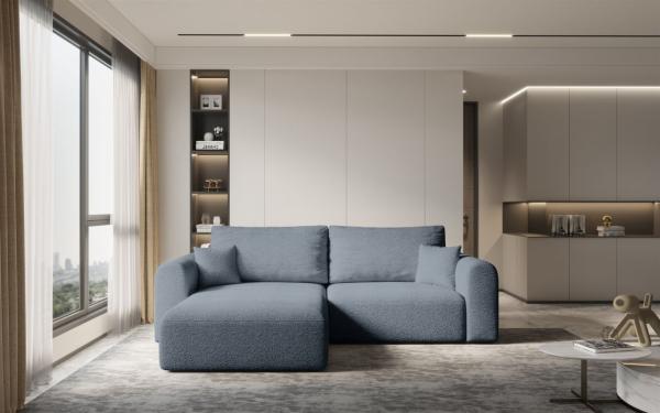 Ecksofa Sofa FLAVIO mit Schlaffunktion Stoff Abriamo Graublau Ottomane Links