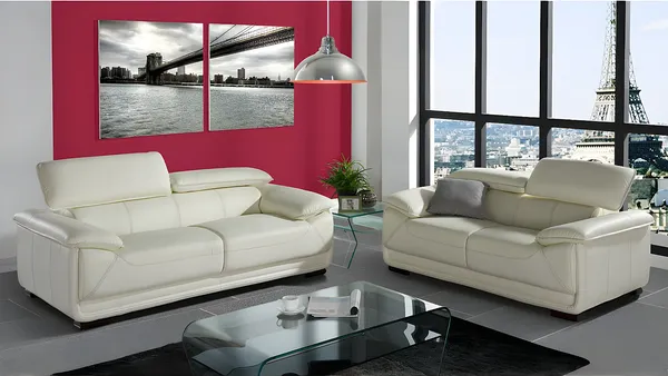 Vente-unique - MACELO Sofa Leder Weiß - B 97 cm x H 75 cm x L 170 cm