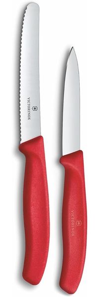 Victorinox Swiss Classic Gemüsemesser Set, 2-teilig, Gerade Klinge und Wellenschliff, Rostfreier Stahl, Swiss Made, Rot