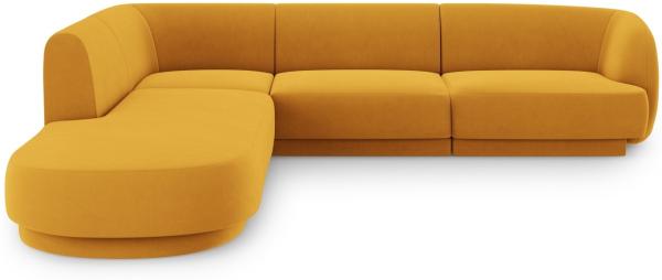 Micadoni 6-Sitzer Ecke links Sofa Miley | Beinfarbe Black Plastic, Gelb, Samt