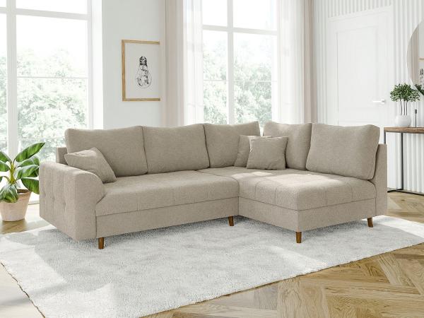 S-Style Möbel Ecksofa Leif mit Braun Holzfüßen im skandinavischen Stil aus Boucle-Stoff, Ottomane links oder rechts bestellbar, mit Wellenfederung