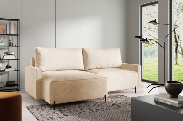 Ecksofa Schlafsofa Sofa BRAGA in Stoff Now or Never Creme Ottomane Links