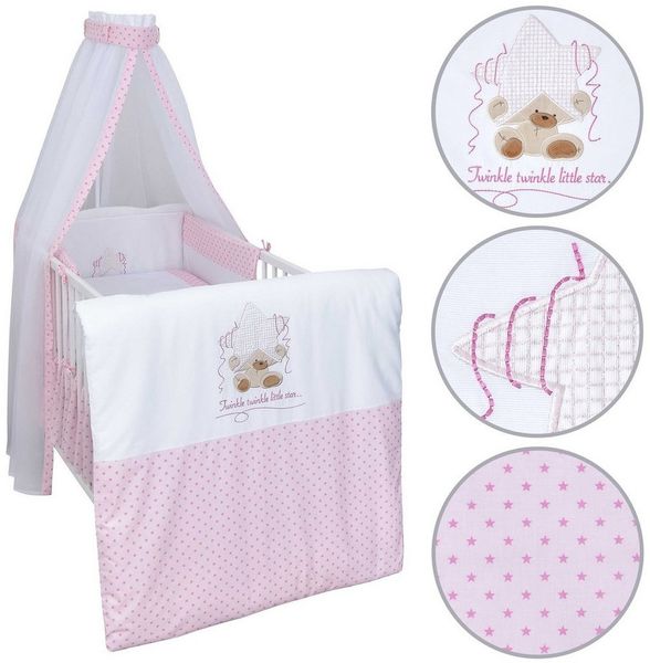 Baby-Delux Babybettwäsche Baby Bettwäsche Set 4-Tlg. Nestchen Chiffonhimmel, Baumwolle, 4 teilig, Bettset für Babybetten 140x70 & 120x60 verschiedene Designs