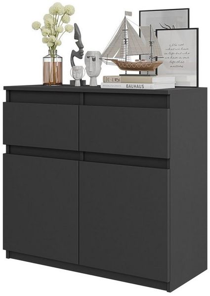 Furnica Kommode NOAH 2 Schubladen und 2 Türen - Anthrazit Grau H75cm B80cm T35cm