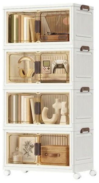 SONGMICS Organizer auf Rollen, 4 Ebenen, Boxen mit Deckel, aus Kunststoff, stapelbar, 220 L, weiß