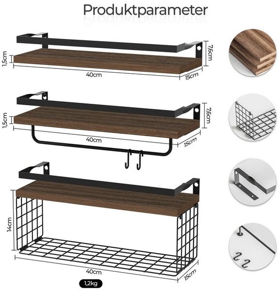 YMQHBS Küchenregal 40x15cm 6-teiliges Wandregale, für Küchen, Badezimmer, Wohnzimmer