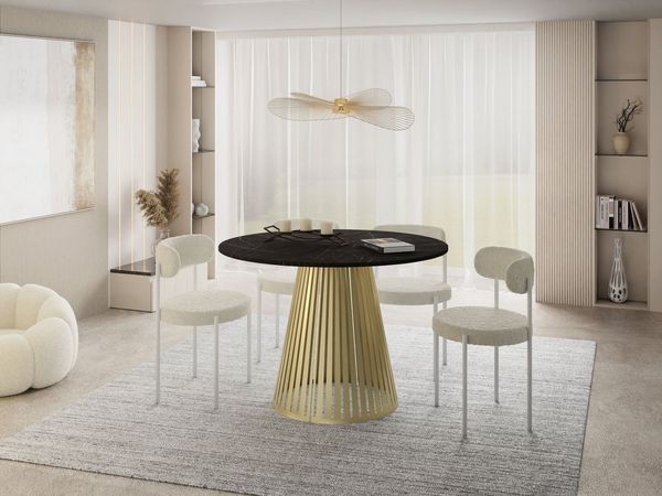 WFL GROUP Esstisch Naro Gold ausziehbar rund modern mit goldenen Metallbeinen (MADE IN EU, erhältlich in 2 Größen – 100/120 cm, ausziehbar auf 180/200 cm), platzsparender Tisch für kleine Küche, Esszimmer oder Wohnzimmer